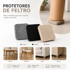 kit 32 ou 64 Protetor Feltro Para Móveis Pé Cadeira Quadrado AutoAdesivo Anti-Impacto Antirrisco PREMIUM ALTA QUALIDADE