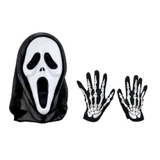 Máscara Pânico E Luva De Esqueleto Halloween Carnaval