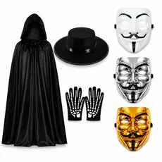 Fantasia Completa V De Vingança Anonymous Halloween Carnaval (Capa, Máscara Chápeu Luva)