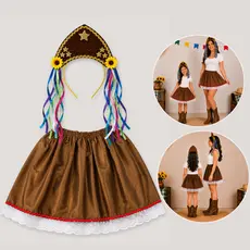 Kit Fantasia Feminina Maria Bonita Festa Junina Arraiá Caipira  Adulto e Infantil (SAIA + TIARA) TAMANHO ÚNICO