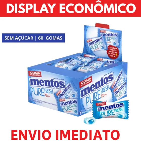 Chiclete Mentos Pure Fresh Display 60 Gomas Sem Açúcar | Envio Imediato