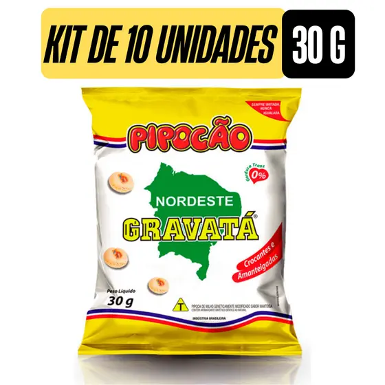 Pipoca Salgada Gravatá Do Nordeste Pipocão 30g, Fardo Com 10 UNI Extra Amanteigada