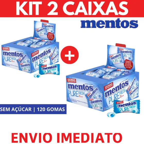 Chiclete Mentos Pure Fresh Kit 2 Caixas (120 Gomas) Sem Açúcar | Envio Imediato