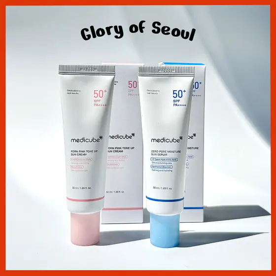 MEDICUBE PDRN Pink Tone-up Sunscreen 50ml, Zero Pore Sun Serum 50ml