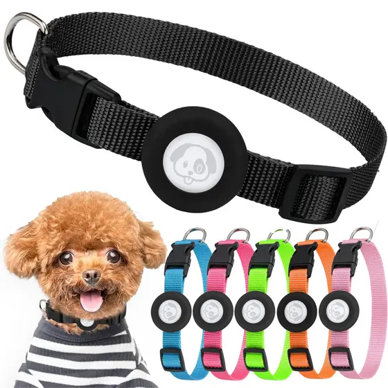 Coleira Airtag para cães, com fivela de encaixe rápido durável, suporte à prova d'água de nylon sintético