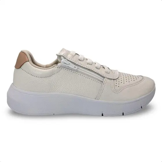 Tênis Usaflex Feminino Couro Zíper Cadarço Elástico Casual AP11005