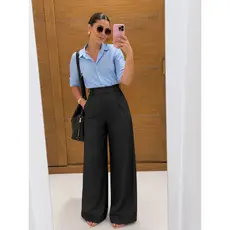 Calça Pantalona Alfaiataria Premium Fecho Cruzado Italiano Bolso Lateral PP P M G
