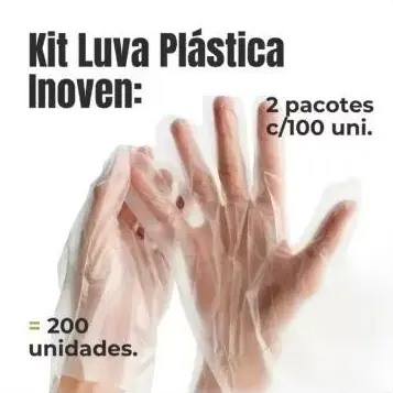 Kit luva plástica descartável com 100 unidades (2 pacotes)