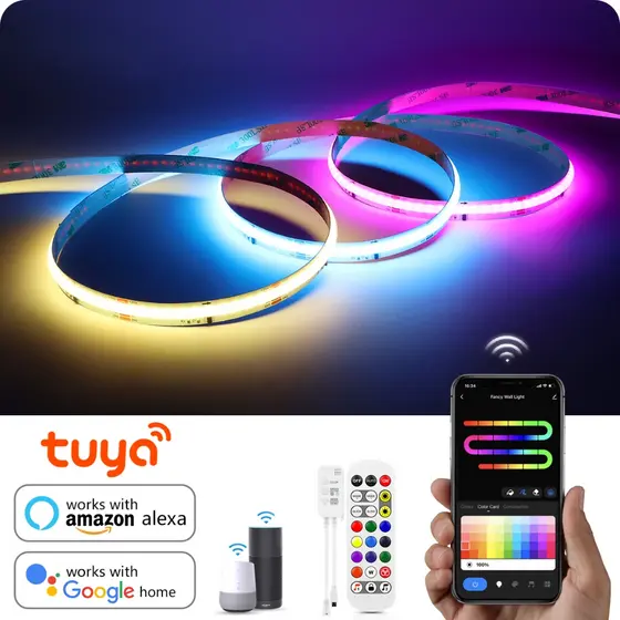 Tuya Smart WS2811 RGBIC COB LED Strip Light Endereçável Suporte De Escurecimento Segmentado Alexa Google Home