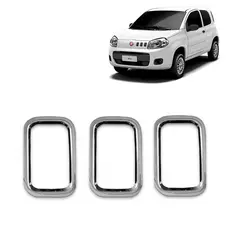 Jogo Aplique Friso Moldura Grade Parachoque Dianteira Fiat Uno Evo 2010 Á 2014 Kit Cromado