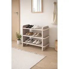 Sapateira com Assento para Hall de Entrada MDF 3 Prateleiras Compacta 52cm