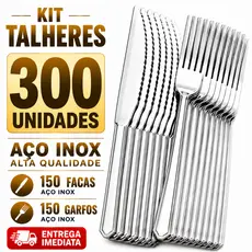 Kit Talheres Inox 300 Unidade 150 Garfo 150 Faca Cozinha Faqueiro Restaurante Buffet Resistente Garfos Facas Talheres
