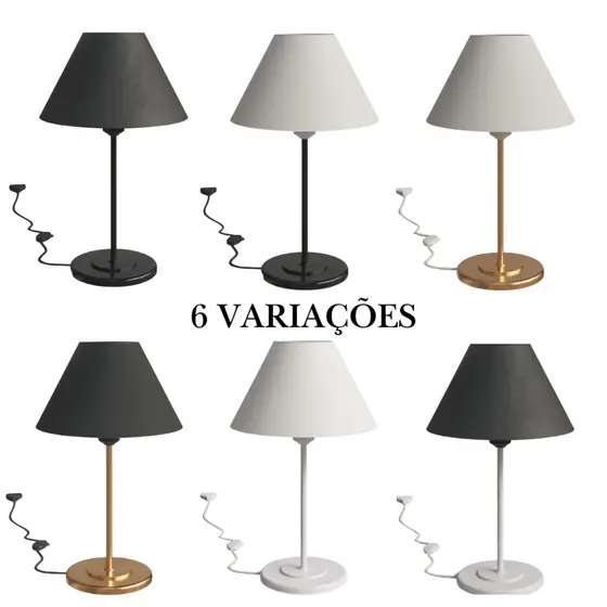 Abajur Minimalista De Ferro Decoração Sala Escritório Quarto Mesa Luminária Bivolt Clean
