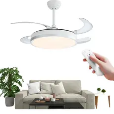 Ventilador de Teto Silencioso Branco 4 Lâminas 6 Velocidades 110-220V Com Luz LED