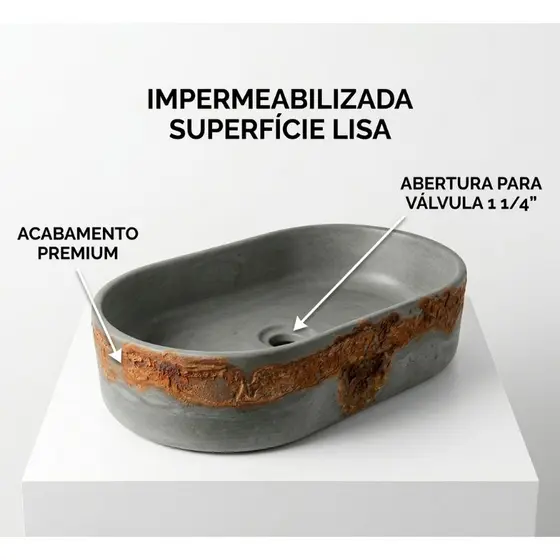 Cuba de Apoio Rústica Oval Para Banheiro Lavabo Cimento