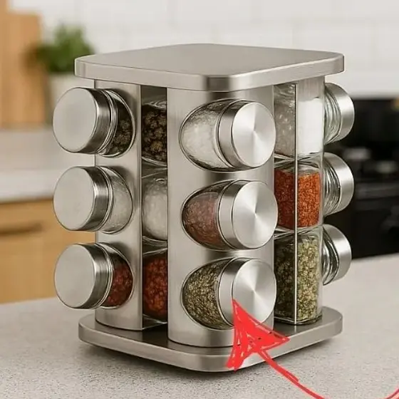 Porta Tempero Condimentos Inox e Vidro Base Giratório 360º com 12 Potes Resistente