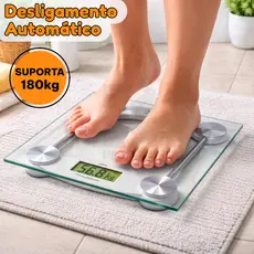 Balança Corporal Digital De Banheiro Quadrada até 180kg Com LCD Temperado + Bateria Transparente