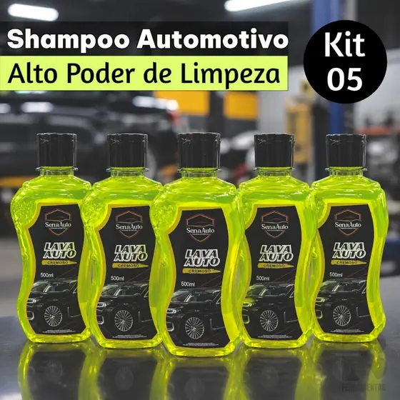 kit 5 Shampoo Automotivo Lava Auto 500ml Cremoso Limpa sem agredir a pintura para carros motos protege e dá brilho