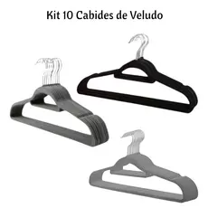 Kit 10 unidades Cabide de veludo para roupas Antideslizantes Slim preto cinza ou azul Adulto