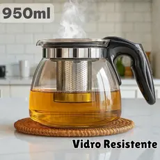 Chaleira Bule De Vidro Com Infusor 950ml de Metal Para Chá café Alta Resistência Transparente Com Tampa