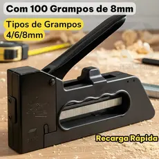 Grampeador para Tapeceiro Com Kit 100 Grampos 8 mm Alta Pressão Profissional recarga rápida