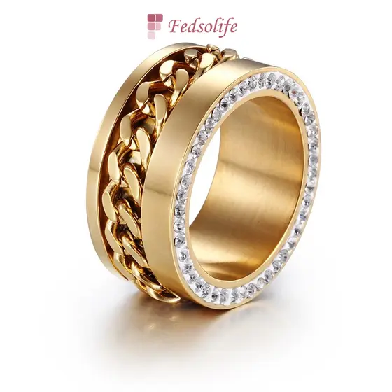 Fedsolife Aliança Anel feminino Aço Inoxidável Moda Anel Atmosférico Homem Mulher Luxo Diamante