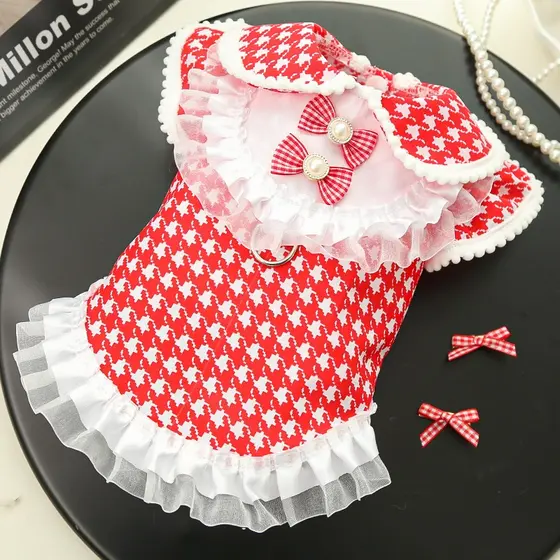 Vestido de animais de estimação com corda de tração com padrão de malha para cães pequenos
