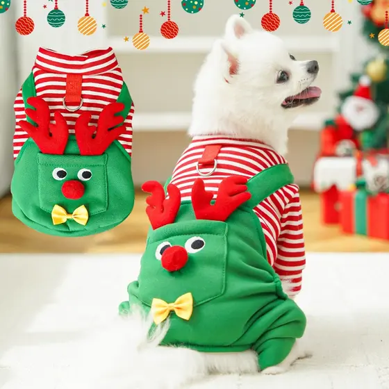 Natal Rena Roupas Para Animais De Estimação Cães E Gatos Novo Estilo Macacão De Quatro Pernas Casaco Coelhos