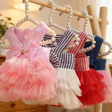 Vestido de malha para cachorro de estimação de verão, saia, aniversário de casamento, suprimentos de fantasia