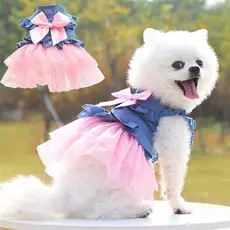 Verão Meninas Cão Gato Roupas Pet Denim Vestidos Para Cães Pequenos Chihuahua Filhote De Cachorro Saia Vestido De Prince