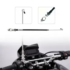 Antena Retrátil Corta-Pipa para Guidão de Moto Cromado 6 Estágios Reclinável Preto Preta