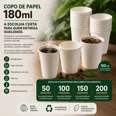 Kit Copo Papel 180ml até 200un Descartável Biodegradável Branco Bebida Quente Resistente Térmico Eco