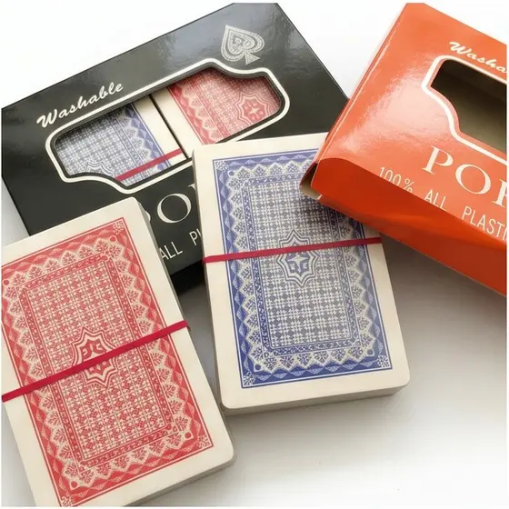 Kit 2 Baralhos 100% Plástico Lavável Poker Truco Impermeável PVC Vermelho Azul 108 Cartas