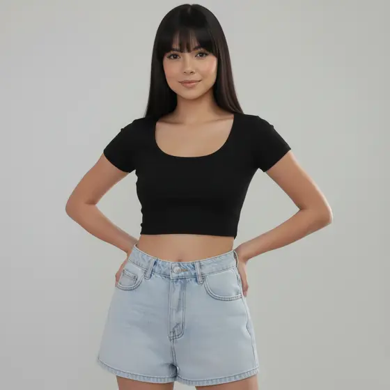 Blusa Cropped Gola Redonda Manga Curta Feminino Básico para Mulheres - Top Moda Gringa Promoção