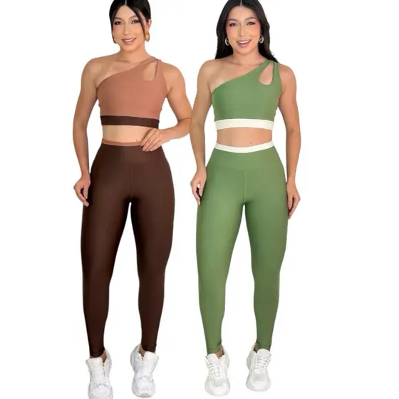 kit 2 conjunto academia top e calça legging fitness suplex zero transparência