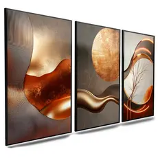 Quadros decorativos Minimalista linhas marron detalhes galhos secos 3 peças