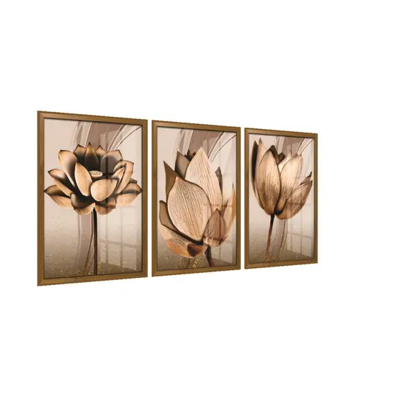 Quadro de decoração sala quarto Flores Ton Cobre Gold Folhas Moldura Para Quarto Sala EscritórioTransforme seus ambiente