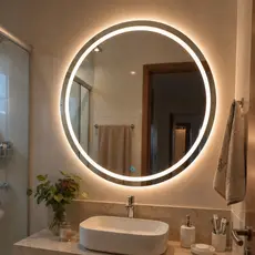 Espelho Redondo Grande 90x90cm com LED 3 Cores Bivolt, Botão Touch, Jateado para Banheiro Quarto Sala Luxo