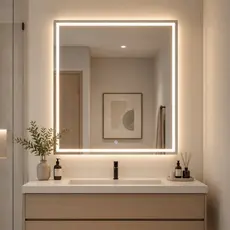 Espelho Quadrado 70x70cm Premium LED Mais Forte 3 Cores Touch Jateado Luxo Lapidado Penteadeira Banheiro
