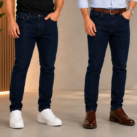 Kit Com 2 Calças Masculinas Jeans Lycra Com Elastano Tradicional Passeio Preço Promocional