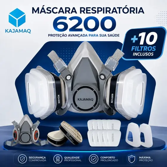 Mascara Respirador 6200 Original + 10 Filtros 5N11 P2 máscara de Pintura funilaria Profissional ou 30 filtros