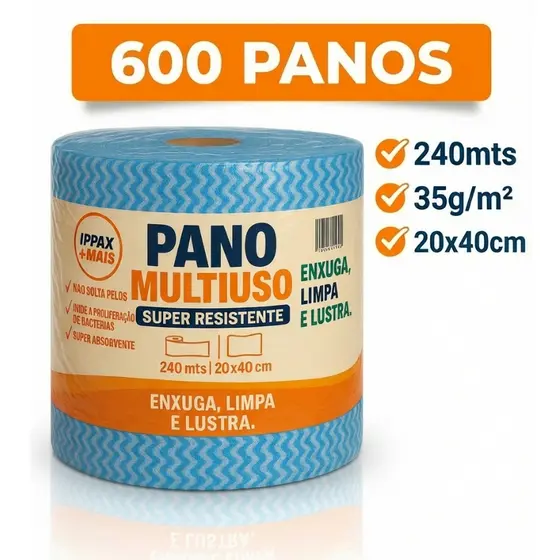 Pano Perfex Multiuso 600un 20x40 240m Azul Ippax Mais