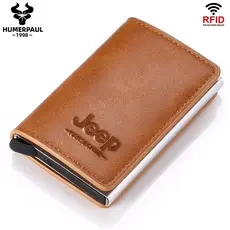 Carteira Masculina JEEP RFID Bloqueio Antifurto Porta Cartão De Crédito-Cartões Carteiras Finas De Alumínio PU Bolsa De Bolso De Couro