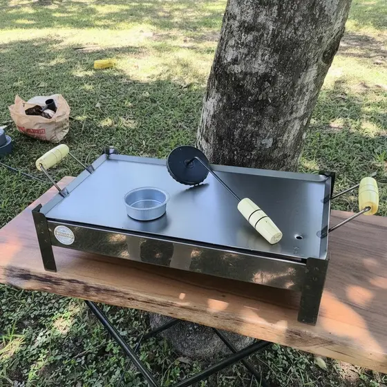Fogão Inox A Álcool Com 2 Bocas E Chapa S/Mesa
