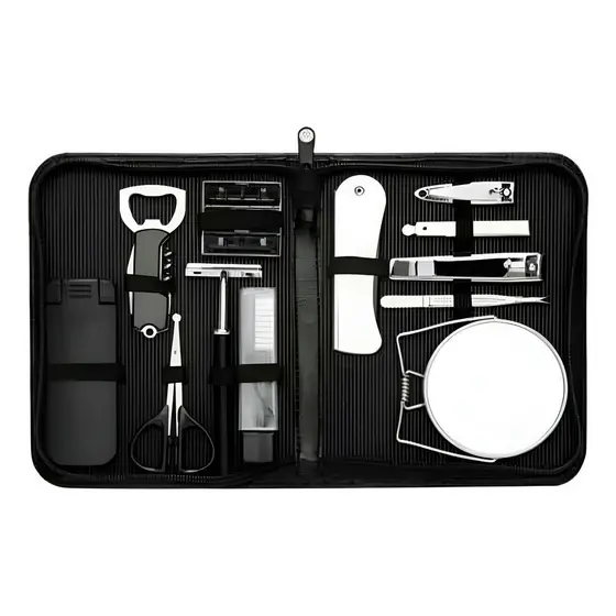 Kit Masculino 12 Peças Em Estojo De Couro Sintético