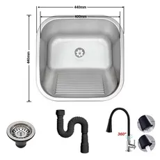 Tanque Inox Lavanderia 45x45/55cm Com Válvula Aço Inox Brinovar