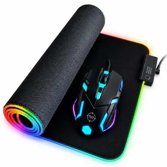 MousePad  Gamer Iluminado led Rgb Grande 80X30CM + Mouse Gamer 4 Botões 2400 DPI RGB