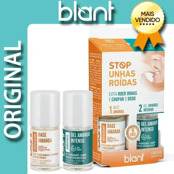 Kit Stop Unhas Roídas Blant - Gel Amargo Intenso + Base Fortalecedora - 2x1, 8,5ml Evite Roer Unhas