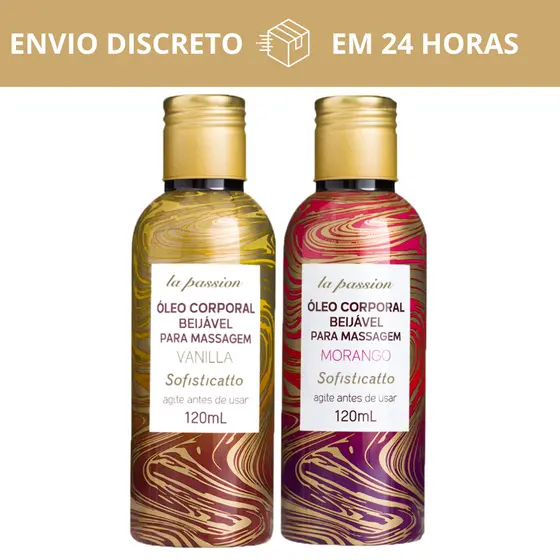 Óleo Corporal Beijável Para Massagem e Banho La Passion Sofisticatto 120ml | Vanilla ou Morango