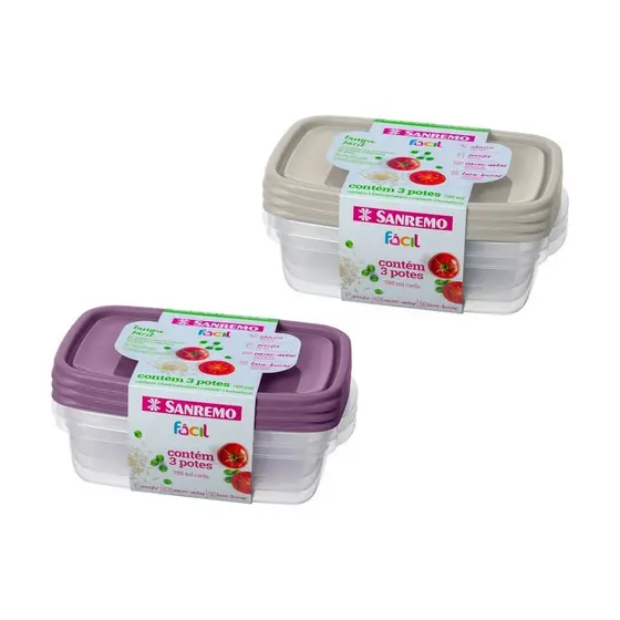 Kit 3 Potes Sanremo 785ml Plástico com Tampa para Alimentos BPA Free